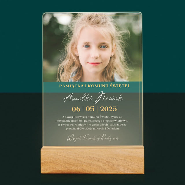 Zdjęcie i Podpis: Życzenia z Okazji Pierwszej Komunii Świętej - Wydruk Na Szkle Akrylowym