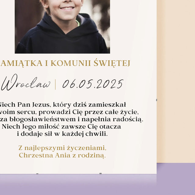 Zdjęcie i Podpis: Pamiątka Komunii Klasyczna - Personalizowany Plakat