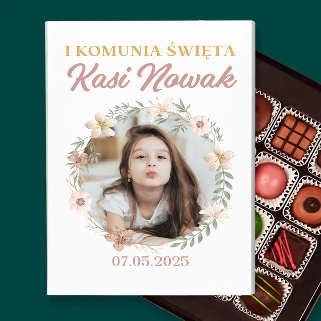 Zdjęcie i Podpis: Pierwsza Komunia Kwiaty - Personalizowane Praliny