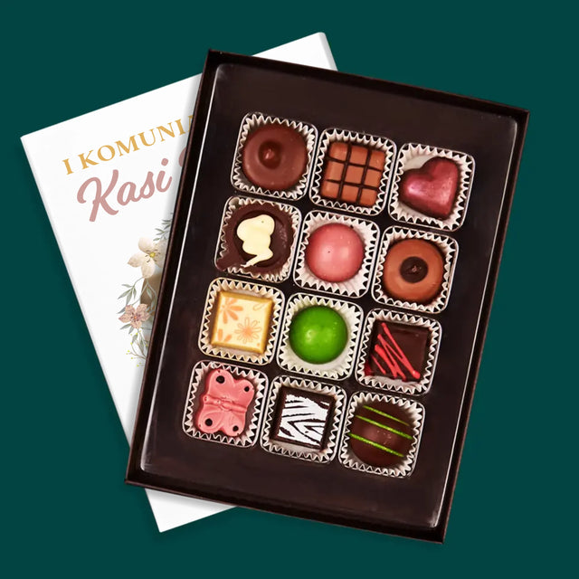 Zdjęcie i Podpis: Pierwsza Komunia Kwiaty - Personalizowane Praliny