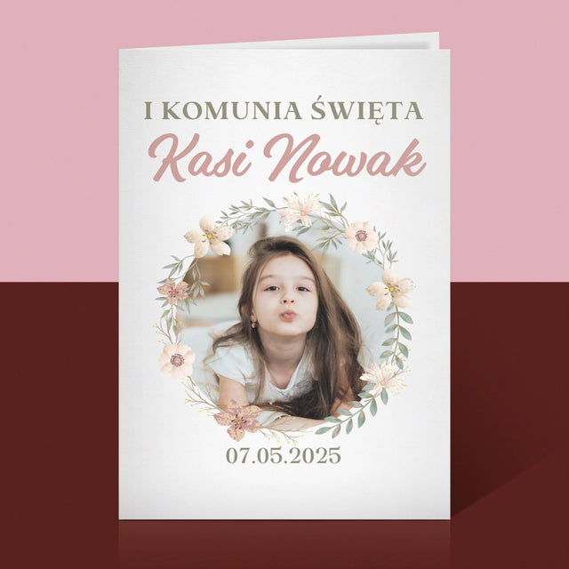 Zdjęcie i Podpis: Pierwsza Komunia Kwiaty - Kartka z Życzeniami