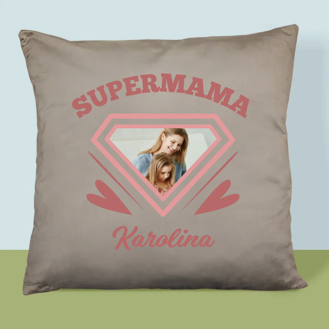 Zdjęcie i Podpis: Supermama - Poduszka z Nadrukiem