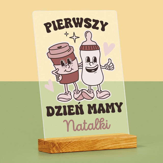 Imię i Podpis: Pierwszy Dzień Mamy Kawa Mleko - Wydruk Na Szkle Akrylowym
