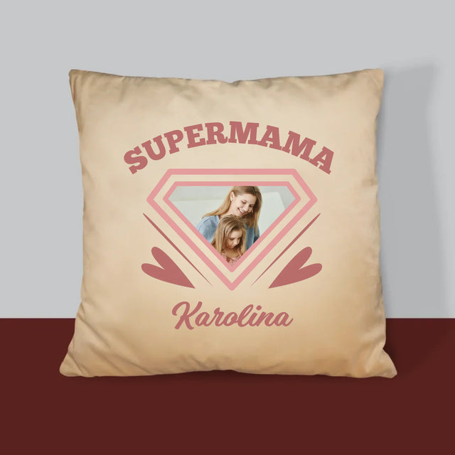 Zdjęcie i Podpis: Supermama - Poduszka z Nadrukiem