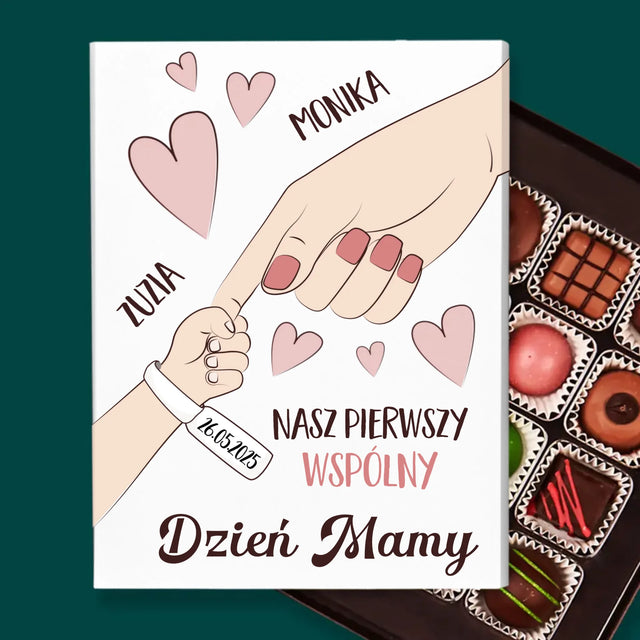 Imię i Podpis: Pierwszy Wspólny Dzień Mamy - Personalizowane Praliny