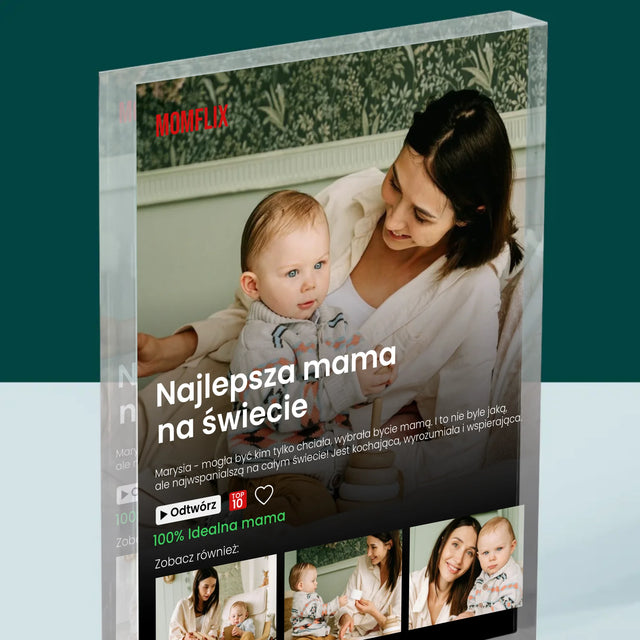 Fotokolaż: Personalizowany Plakat Netflix Dla Mamy - Blok Akrylowy z Nadrukiem