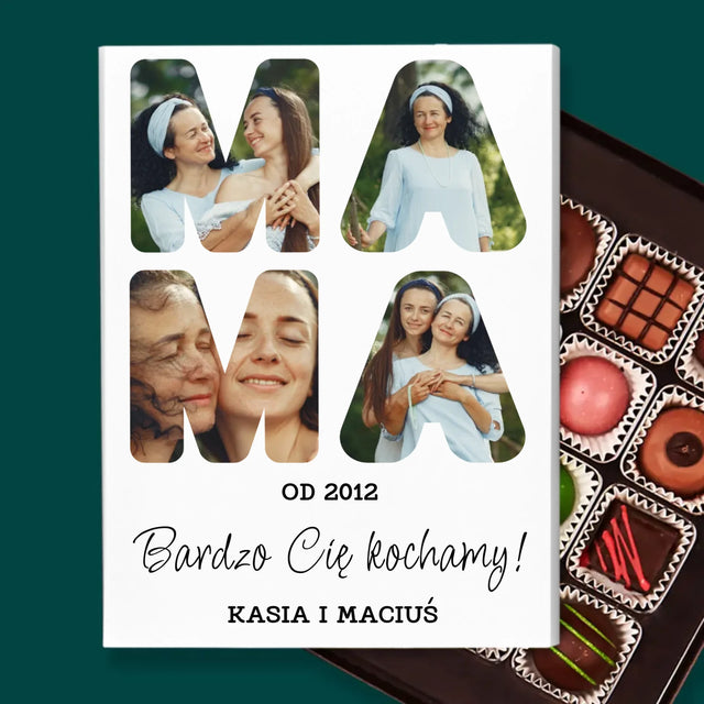 Słowo Ze Zdjęć: Mamo Bardzo Cię Kochamy - Personalizowane Praliny