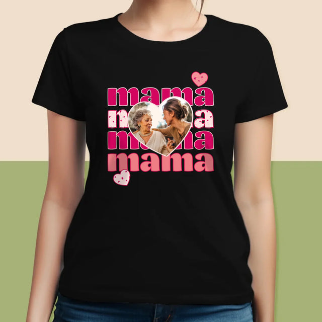 Zdjęcie i Podpis: Słowa Mama - Koszulka Damska z Nadrukiem