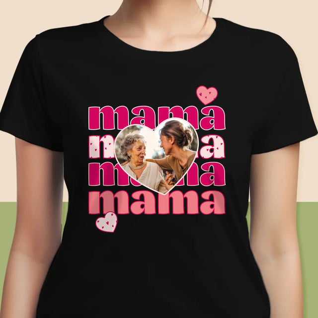 Zdjęcie i Podpis: Słowa Mama - Koszulka Damska z Nadrukiem