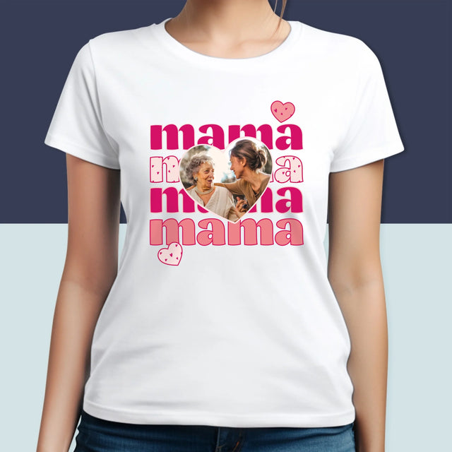 Zdjęcie i Podpis: Słowa Mama - Koszulka Damska z Nadrukiem