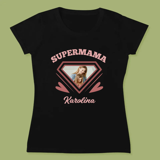 Zdjęcie i Podpis: Supermama - Koszulka Damska z Nadrukiem