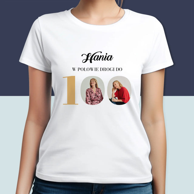 Fotokolaż: W Połowie Drogi Do 100 - Koszulka Damska z Nadrukiem