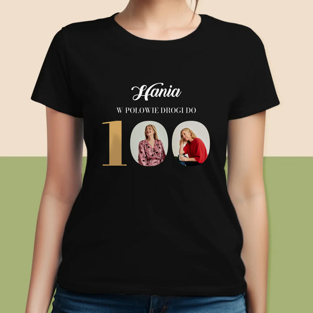Fotokolaż: W Połowie Drogi Do 100 - Koszulka Damska z Nadrukiem