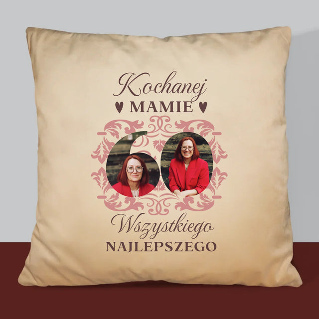 Słowo Ze Zdjęć: Kochanej Mamie z Okazji 60 Urodzin - Poduszka z Nadrukiem