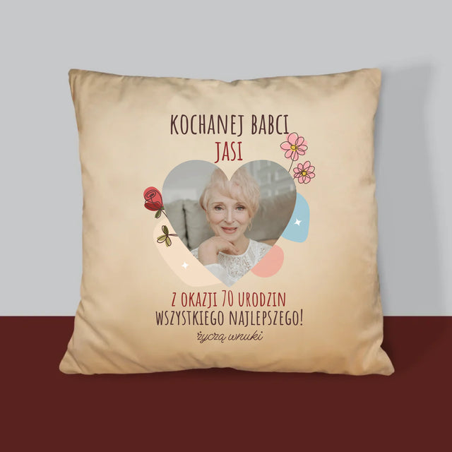 Zdjęcie I Podpis: Kochanej Babci z Okazji Urodzin - Poduszka z Nadrukiem