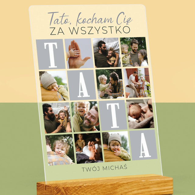 Fotokolaż: Tato Kocham Cię Za Wszystko - Wydruk Na Szkle Akrylowym