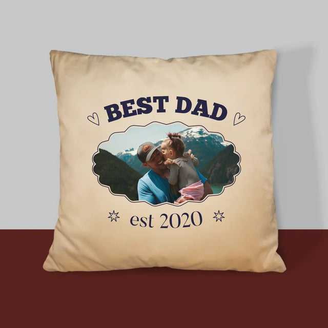 Zdjęcie I Podpis: Best Dad Established - Poduszka z Nadrukiem