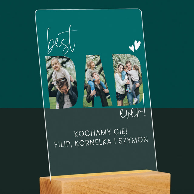 Słowo Ze Zdjęć: Best Dad Ever Z Podpisem - Wydruk Na Szkle Akrylowym