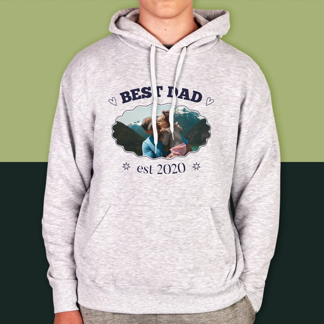Zdjęcie I Podpis: Best Dad Established - Bluza Męska Z Kapturem