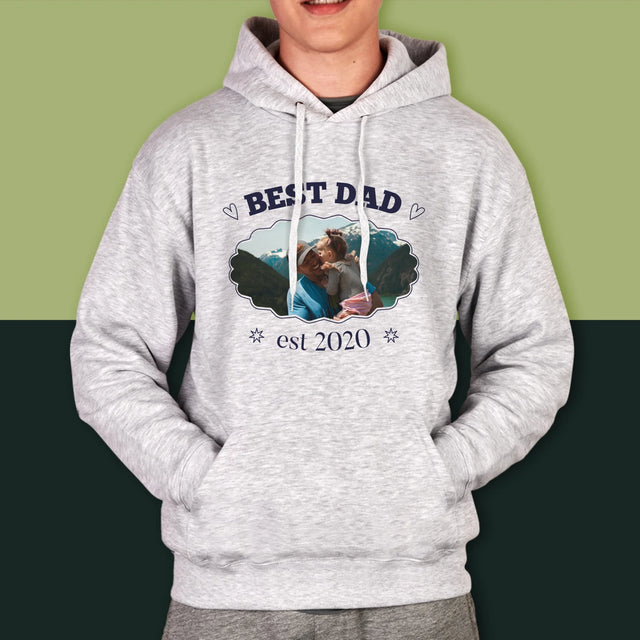 Zdjęcie I Podpis: Best Dad Established - Bluza Męska Z Kapturem