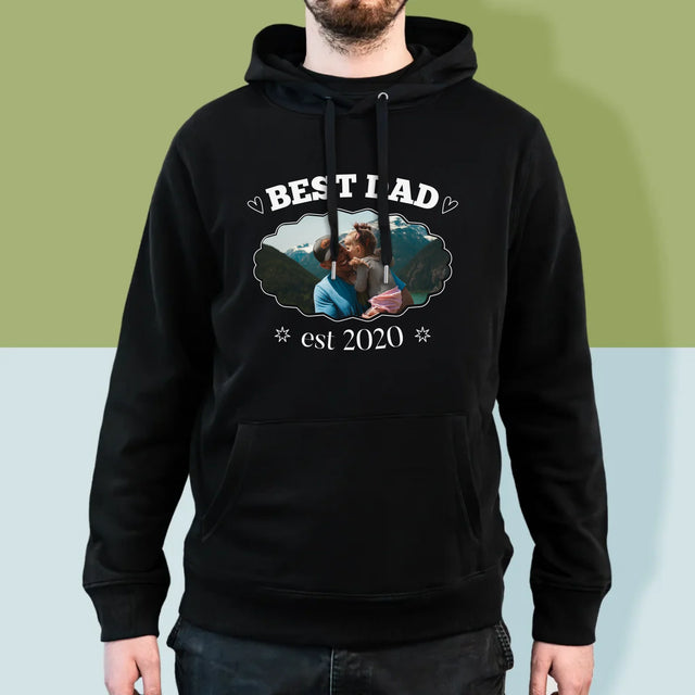 Zdjęcie I Podpis: Best Dad Established - Bluza Męska Z Kapturem