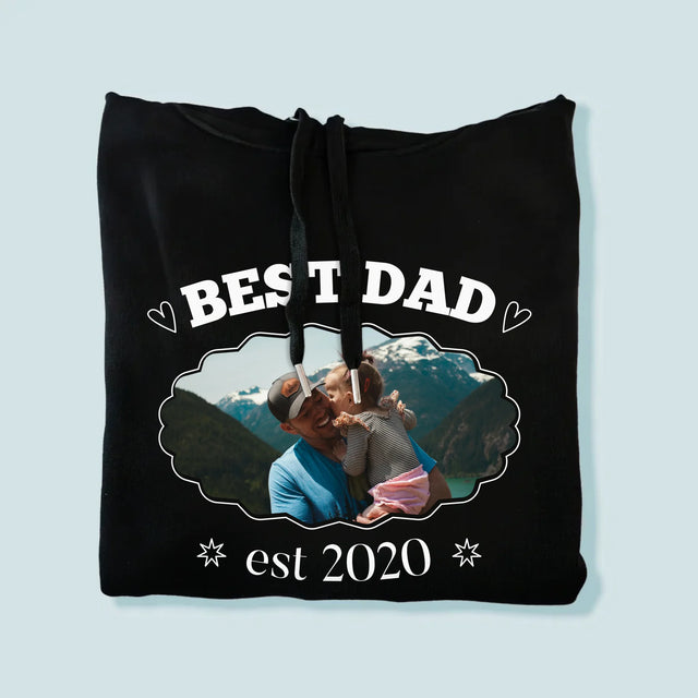 Zdjęcie I Podpis: Best Dad Established - Bluza Męska Z Kapturem
