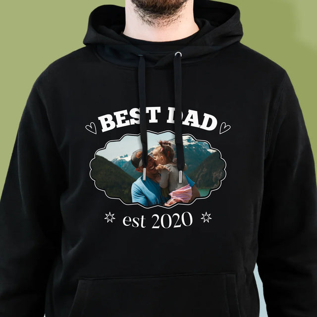 Zdjęcie I Podpis: Best Dad Established - Bluza Męska Z Kapturem