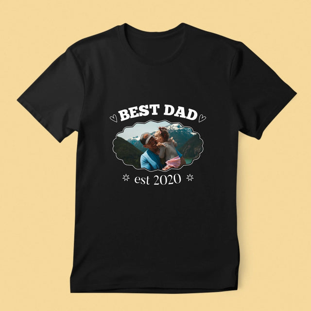Zdjęcie I Podpis: Best Dad Established - Koszulka Męska z Nadrukiem