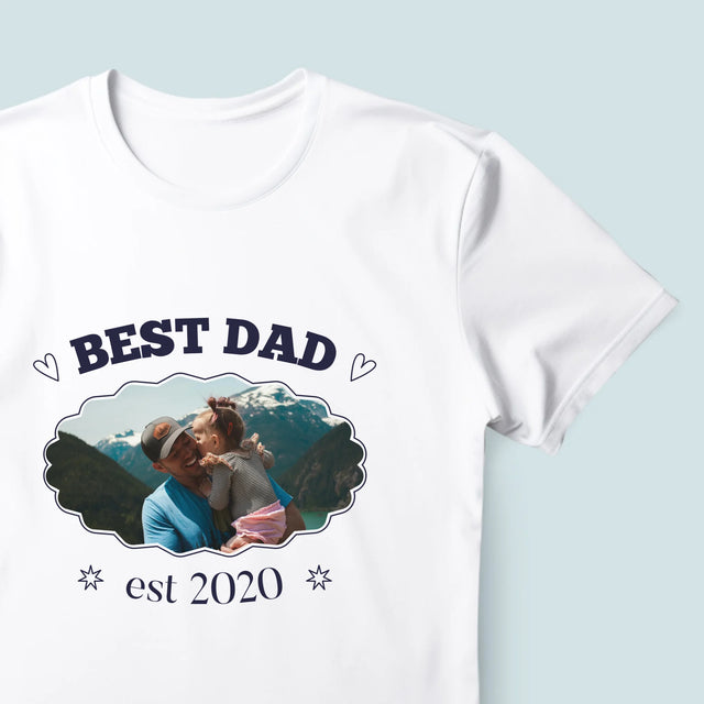 Zdjęcie I Podpis: Best Dad Established - Koszulka Męska z Nadrukiem