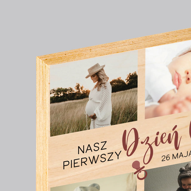 Fotokolaż: Nasz Pierwszy Dzień Mamy - Wydruk Na Drewnie