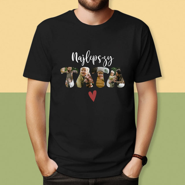 Zdjęcie I Podpis: Najlepszy Tata Serce - Koszulka Męska z Nadrukiem