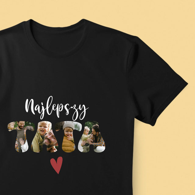 Zdjęcie I Podpis: Najlepszy Tata Serce - Koszulka Męska z Nadrukiem