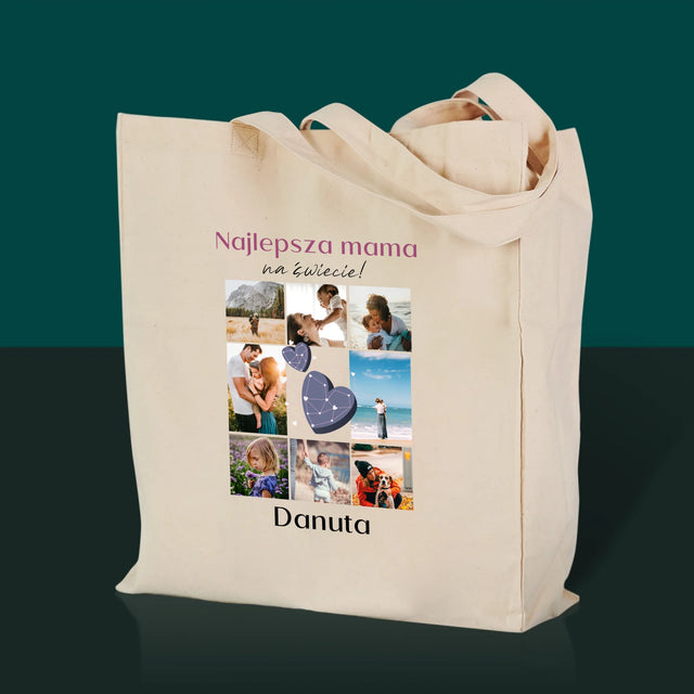 Fotokolaż: Najlepsza Mama - Torba Płócienna z Nadrukiem