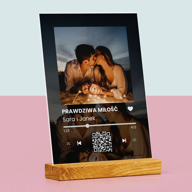Zdjęcie i Podpis: Spotify z Twoimi Zdjęciami i Kodem Qr - Wydruk Na Szkle Akrylowym