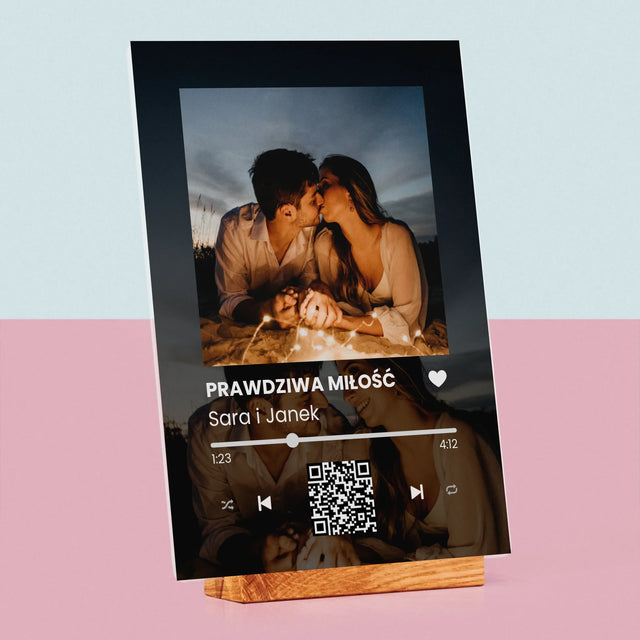 Zdjęcie i Podpis: Spotify z Twoimi Zdjęciami i Kodem Qr - Wydruk Na Szkle Akrylowym