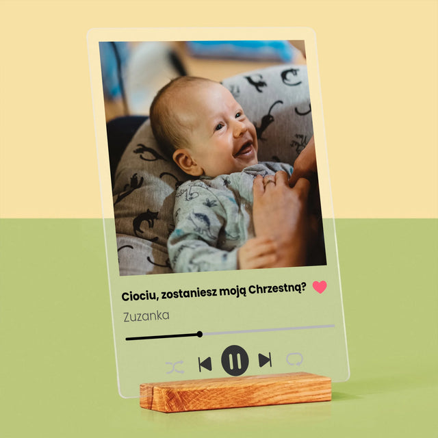 Zdjęcie I Podpis: Spotify Dla Chrzestnej - Wydruk Na Szkle Akrylowym