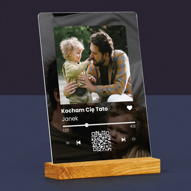 Zdjęcie I Podpis: Spotify Z Kodem Qr Dla Taty - Wydruk Na Szkle Akrylowym