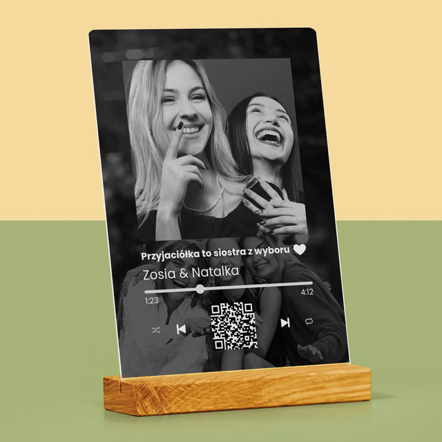 Zdjęcie I Podpis: Spotify Z Kodem Qr Dla Przyjaciółki - Wydruk Na Szkle Akrylowym