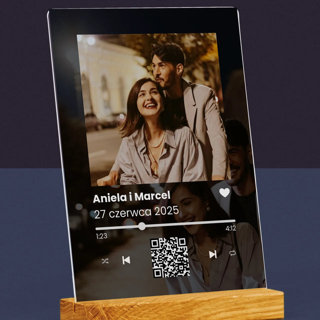 Zdjęcie I Podpis: Spotify Z Kodem Qr Na Ślub - Wydruk Na Szkle Akrylowym