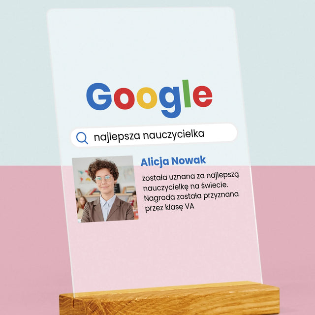 Zdjęcie I Podpis: Najlepszy Nauczyciel Wynik Google - Wydruk Na Szkle Akrylowym