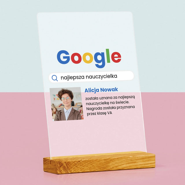Zdjęcie I Podpis: Najlepszy Nauczyciel Wynik Google - Wydruk Na Szkle Akrylowym