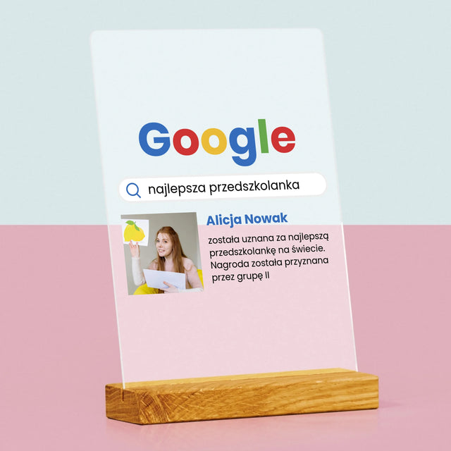 Zdjęcie I Podpis: Najlepsza Przedszkolanka Wynik Google - Wydruk Na Szkle Akrylowym