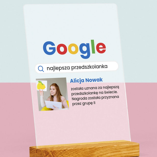 Zdjęcie I Podpis: Najlepsza Przedszkolanka Wynik Google - Wydruk Na Szkle Akrylowym