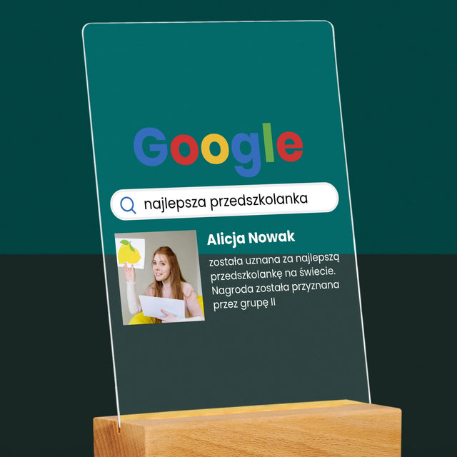 Zdjęcie I Podpis: Najlepsza Przedszkolanka Wynik Google - Wydruk Na Szkle Akrylowym