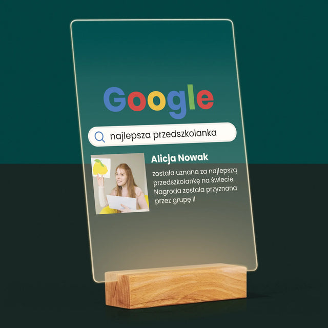 Zdjęcie I Podpis: Najlepsza Przedszkolanka Wynik Google - Wydruk Na Szkle Akrylowym