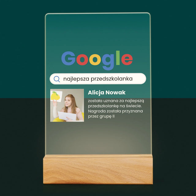 Zdjęcie I Podpis: Najlepsza Przedszkolanka Wynik Google - Wydruk Na Szkle Akrylowym