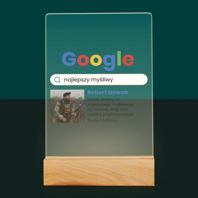 Zdjęcie I Podpis: Najlepszy Myśliwy Wynik Google - Wydruk Na Szkle Akrylowym