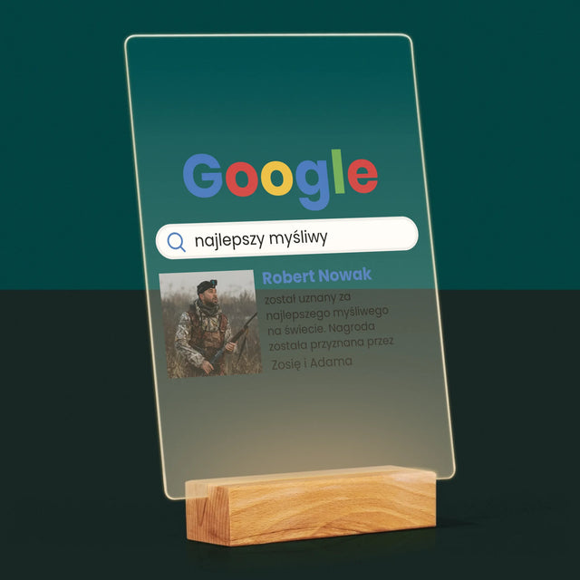 Zdjęcie I Podpis: Najlepszy Myśliwy Wynik Google - Wydruk Na Szkle Akrylowym