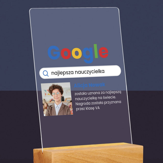 Zdjęcie I Podpis: Najlepszy Nauczyciel Wynik Google - Wydruk Na Szkle Akrylowym