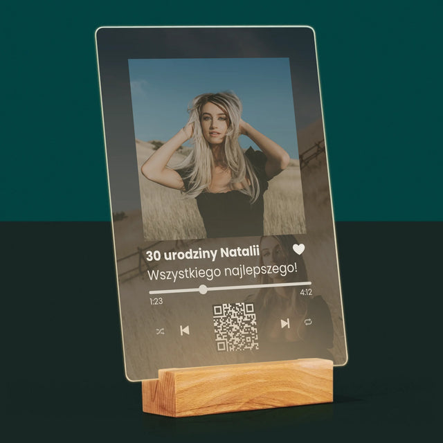 Zdjęcie I Podpis: Spotify Z Kodem Qr Na Urodziny - Wydruk Na Szkle Akrylowym